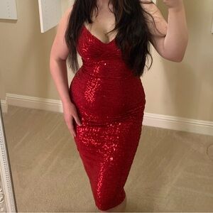 Stretchy Red Sequin Dress - Pinup Girl